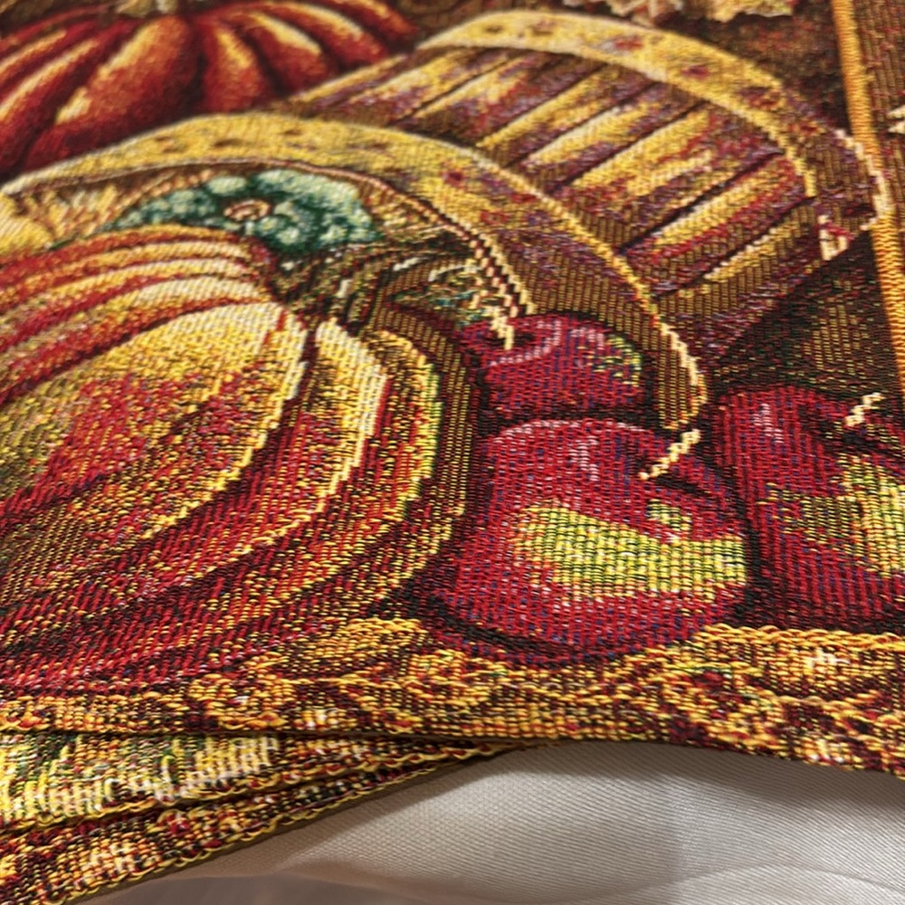 Harvest Tapestry Fabric with Pumpkins and Apples Placemats. Set of 4 napkins - Picture 4 of 4